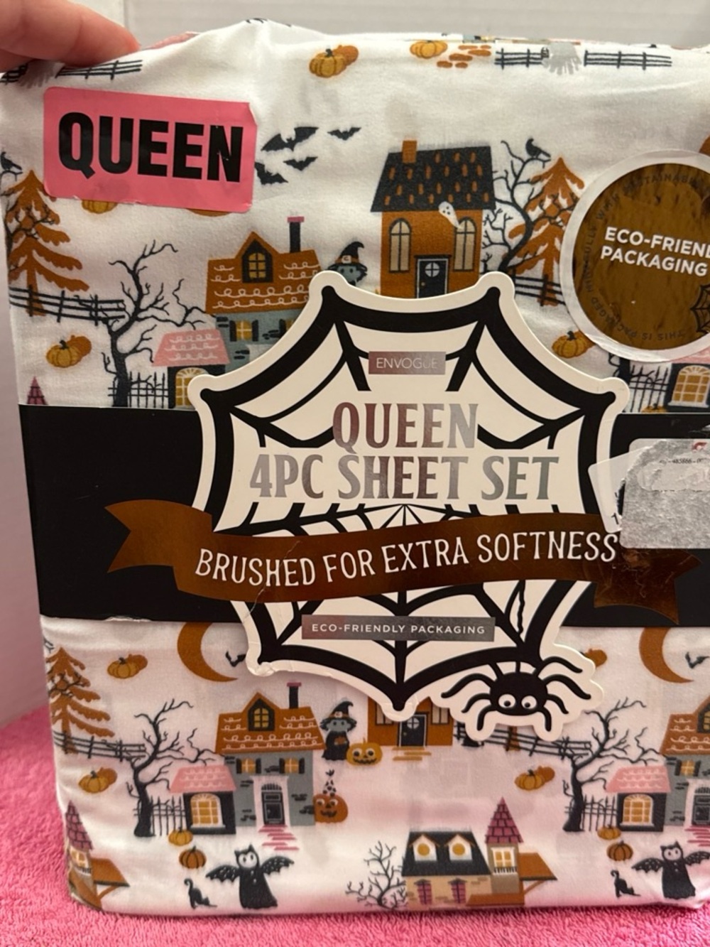 Envogue Queen 4pc Sheet Set - White, Orange, Black
